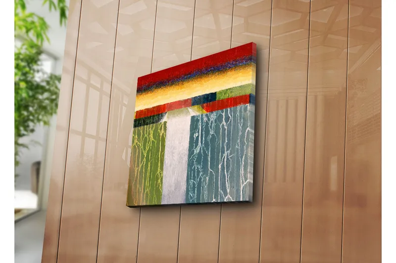 Canvas-taulu 45x45 cm - Abstrakti maisema värikkäillä horisonteilla ja pystysuorilla viivoilla - Punainen / Vihreä / Sininen - Sisustustuotteet - Taulu & taide - Canvas-taulu