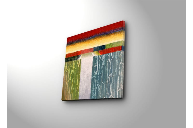 Canvas-taulu 45x45 cm - Abstrakti maisema värikkäillä horisonteilla ja pystysuorilla viivoilla - Punainen / Vihreä / Sininen - Sisustustuotteet - Taulu & taide - Canvas-taulu