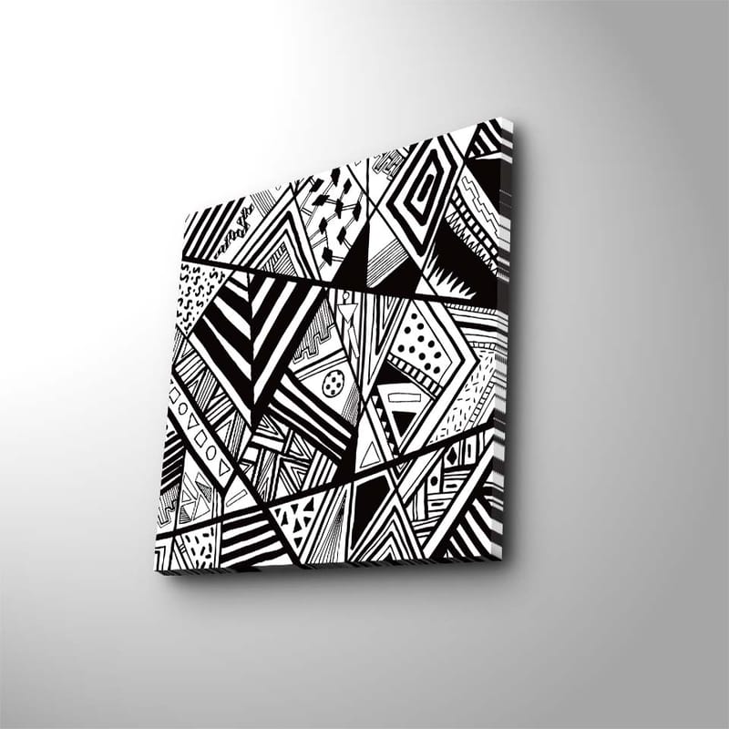 Canvas-taulu 45x45 cm - Abstrakti sommitelma geometrisilla kuvioilla mustavalkoisena, Musta / Valkoinen