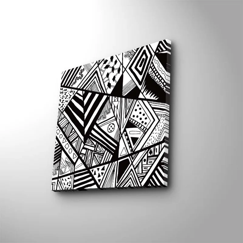 Canvas-taulu 45x45 cm - Abstrakti sommitelma geometrisilla kuvioilla mustavalkoisena, Musta / Valkoinen