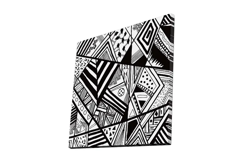 Canvas-taulu 45x45 cm - Abstrakti sommitelma geometrisilla kuvioilla mustavalkoisena, Musta / Valkoinen