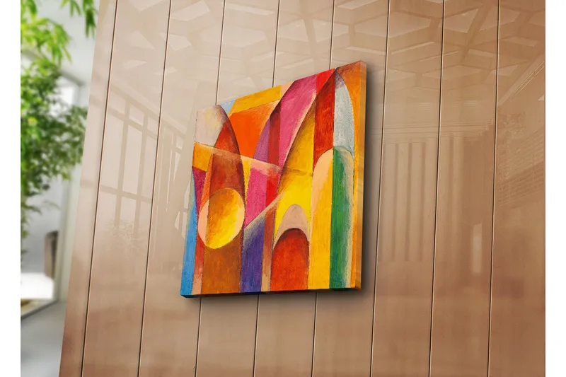 Canvas-taulu 45x45 cm - Abstrakti sommitelma geometrisilla muodoilla ja vahvoilla väreillä - Punainen / Oranssi / Keltainen - Sisustustuotteet - Taulu & taide - Canvas-taulu