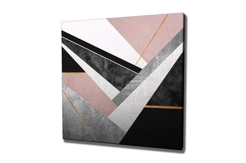 Canvas-taulu 45x45 cm - Abstrakti sommitelma geometrisista muodoista kontrastiväreissä, Vaaleanpunainen / Musta / Harmaa