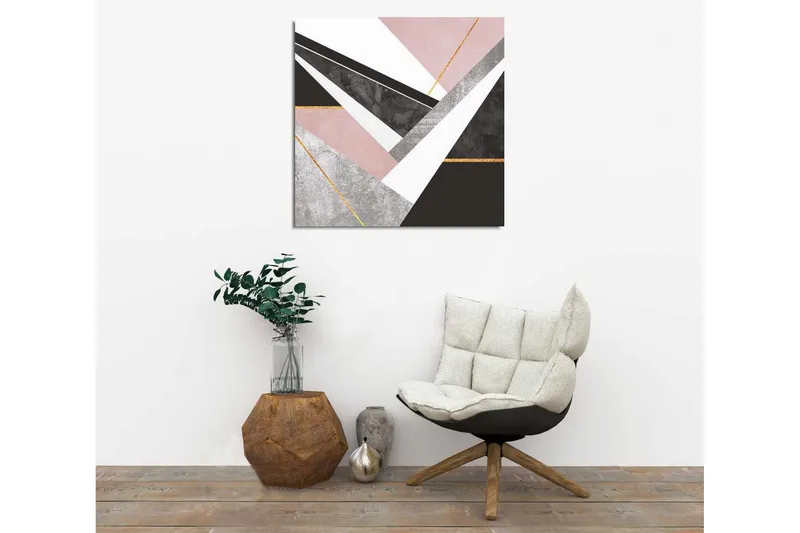 Canvas-taulu 45x45 cm - Abstrakti sommitelma geometrisista muodoista kontrastiväreissä - Vaaleanpunainen / Musta / Harmaa - Sisustustuotteet - Taulu & taide - Canvas-taulu