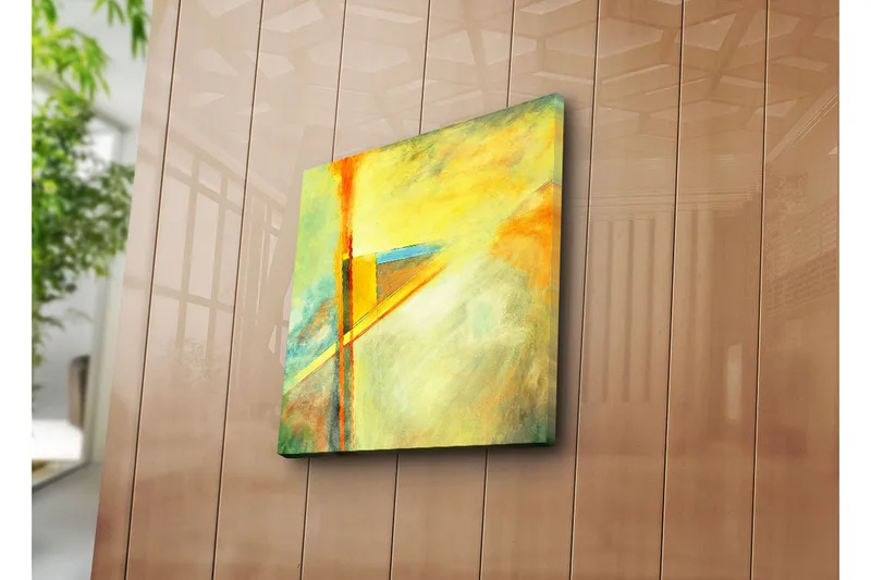 Canvas-taulu 45x45 cm - Abstrakti sommitelma kirkkailla väreillä ja geometrisilla muodoilla - Keltainen / Oranssi / Sininen - Sisustustuotteet - Taulu & taide - Canvas-taulu