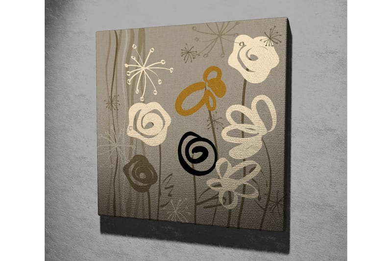 Canvas-taulu 45x45 cm - Abstrakti sommitelma kukilla ja spiraaleilla - Beige / Musta / Ruskea - Sisustustuotteet - Taulu & taide - Canvas-taulu