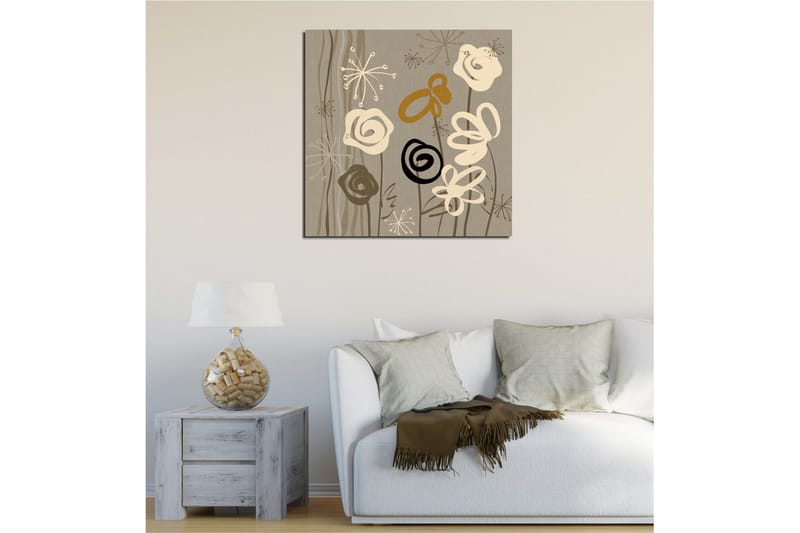 Canvas-taulu 45x45 cm - Abstrakti sommitelma kukilla ja spiraaleilla - Beige / Musta / Ruskea - Sisustustuotteet - Taulu & taide - Canvas-taulu