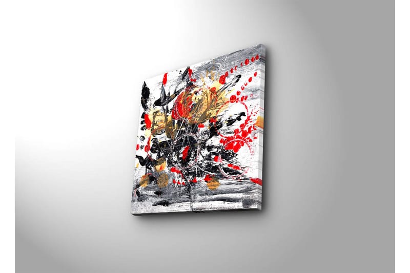 Canvas-taulu 45x45 cm - Abstrakti sommitelma kukilla ja värikkäillä elementeillä - Punainen / Musta / Kulta - Sisustustuotteet - Taulu & taide - Canvas-taulu