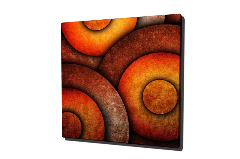 Canvas-taulu 45x45 cm - Abstrakti sommitelma lämpimin sävyin, pyöreillä muodoilla, Oranssi / Ruskea / Kulta