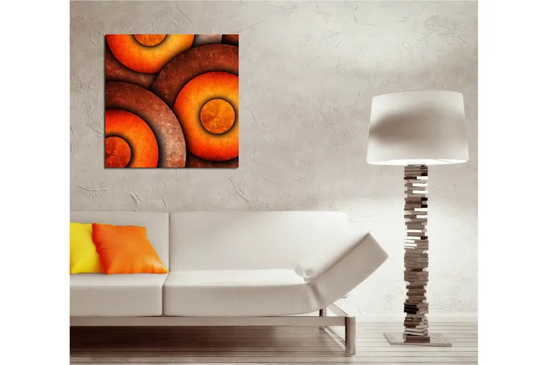 Canvas-taulu 45x45 cm - Abstrakti sommitelma lämpimin sävyin, pyöreillä muodoilla - Oranssi / Ruskea / Kulta - Sisustustuotteet - Taulu & taide - Canvas-taulu