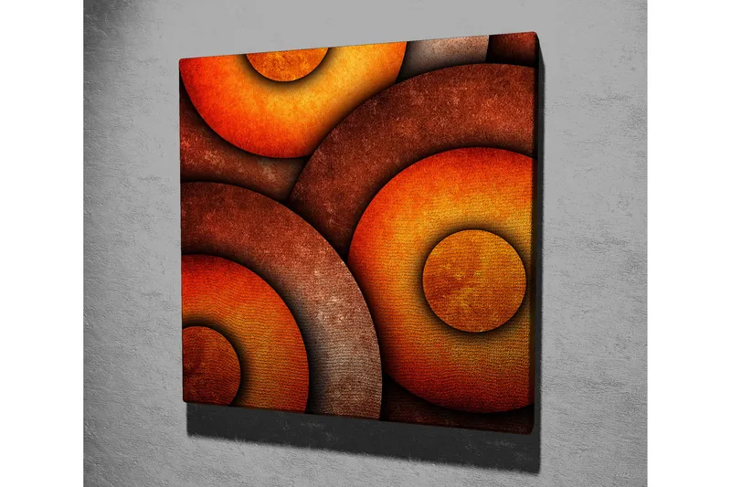 Canvas-taulu 45x45 cm - Abstrakti sommitelma lämpimin sävyin, pyöreillä muodoilla - Oranssi / Ruskea / Kulta - Sisustustuotteet - Taulu & taide - Canvas-taulu