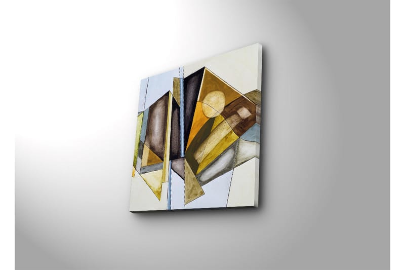 Canvas-taulu 45x45 cm - Abstrakti sommitelma lämpimin sävyin geometrisilla muodoilla - Kulta / Ruskea / Sininen - Sisustustuotteet - Taulu & taide - Canvas-taulu