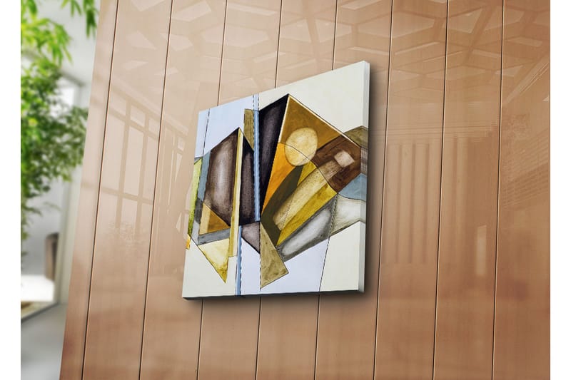 Canvas-taulu 45x45 cm - Abstrakti sommitelma lämpimin sävyin geometrisilla muodoilla - Kulta / Ruskea / Sininen - Sisustustuotteet - Taulu & taide - Canvas-taulu