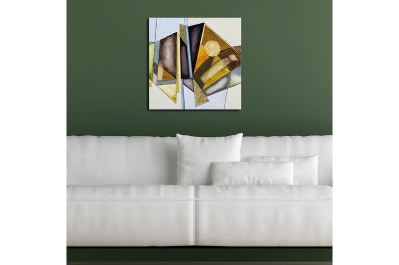 Canvas-taulu 45x45 cm - Abstrakti sommitelma lämpimin sävyin geometrisilla muodoilla - Kulta / Ruskea / Sininen - Sisustustuotteet - Taulu & taide - Canvas-taulu