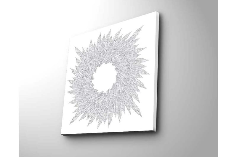 Canvas-taulu 45x45 cm - Abstrakti sommitelma lehtimäisistä kuvioista ympyränmuotoisessa muodossa - Valkoinen / Harmaa - Sisustustuotteet - Taulu & taide - Canvas-taulu