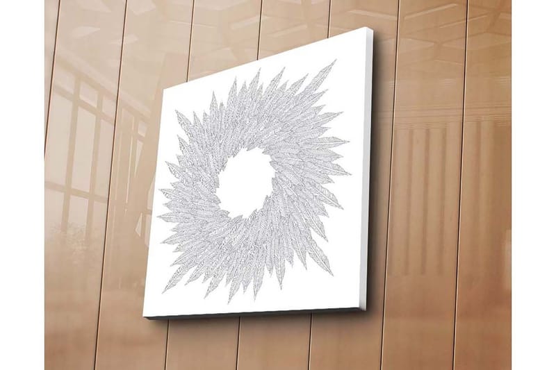 Canvas-taulu 45x45 cm - Abstrakti sommitelma lehtimäisistä kuvioista ympyränmuotoisessa muodossa - Valkoinen / Harmaa - Sisustustuotteet - Taulu & taide - Canvas-taulu