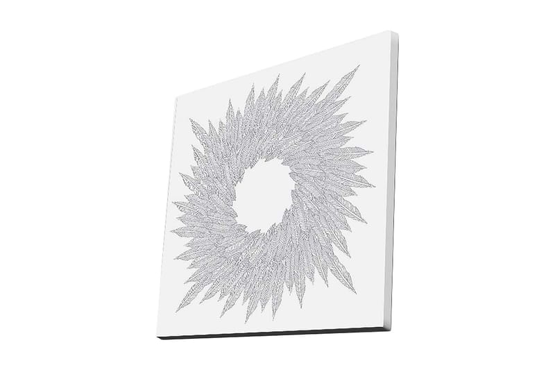 Canvas-taulu 45x45 cm - Abstrakti sommitelma lehtimäisistä kuvioista ympyränmuotoisessa muodossa, Valkoinen / Harmaa