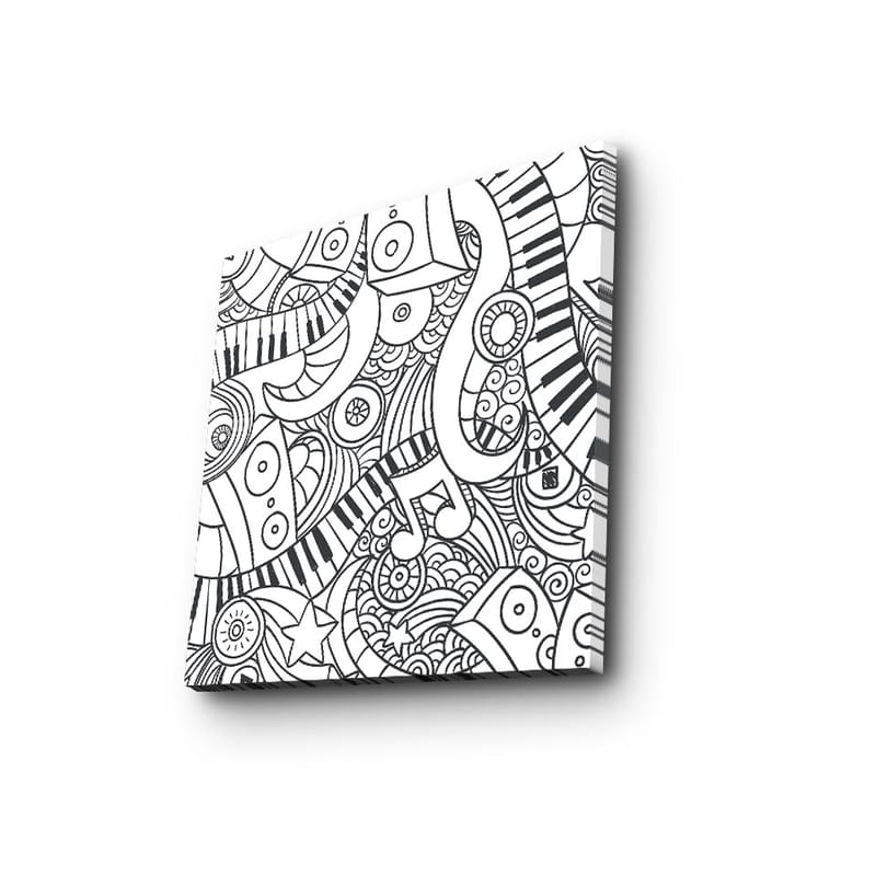 Canvas-taulu 45x45 cm - Abstrakti sommitelma musiikillisilla elementeillä ja kuvioilla - Musta / Valkoinen - Sisustustuotteet - Taulu & taide - Canvas-taulu