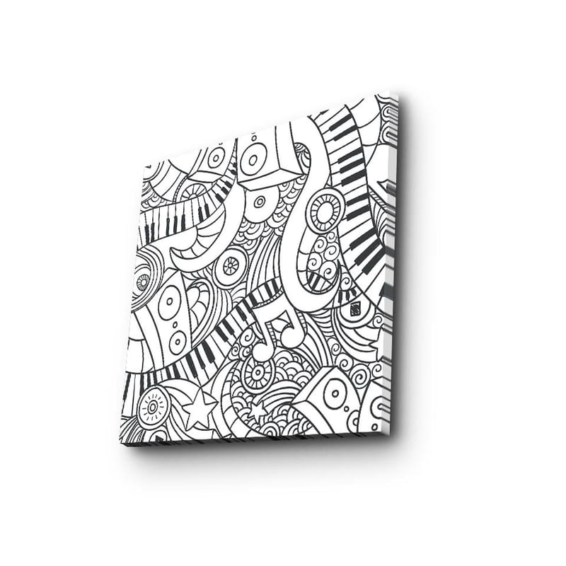 Canvas-taulu 45x45 cm - Abstrakti sommitelma musiikillisilla elementeillä ja kuvioilla - Musta / Valkoinen - Sisustustuotteet - Taulu & taide - Canvas-taulu
