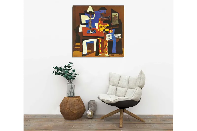 Canvas-taulu 45x45 cm - Abstrakti sommitelma musiikkihahmoilla - Sininen / Ruskea / Keltainen - Sisustustuotteet - Taulu & taide - Canvas-taulu