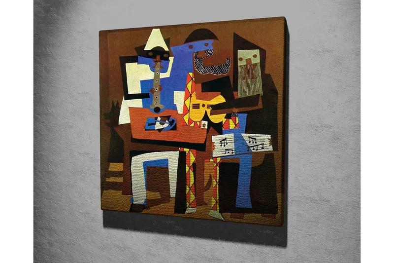 Canvas-taulu 45x45 cm - Abstrakti sommitelma musiikkihahmoilla - Sininen / Ruskea / Keltainen - Sisustustuotteet - Taulu & taide - Canvas-taulu