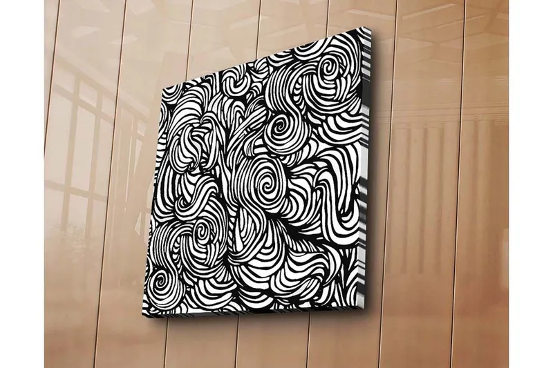 Canvas-taulu 45x45 cm - Abstrakti sommitelma mustavalkoisilla spiraaleilla, Musta / Valkoinen