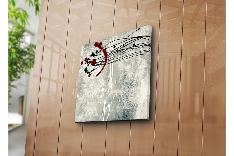 Canvas-taulu 45x45 cm - Abstrakti sommitelma mustilla ja punaisilla viivoilla ja pisteillä - Punainen / Musta / Harmaa - Sisustustuotteet - Taulu & taide - Canvas-taulu
