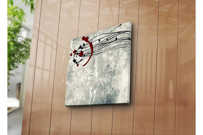 Canvas-taulu 45x45 cm - Abstrakti sommitelma mustilla ja punaisilla viivoilla ja pisteillä - Punainen / Musta / Harmaa - Sisustustuotteet - Taulu & taide - Canvas-taulu