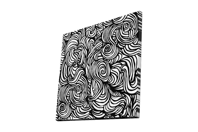 Canvas-taulu 45x45 cm - Abstrakti sommitelma mustilla spiraaleilla ja viivoilla valkoisella taustalla, Musta / Valkoinen