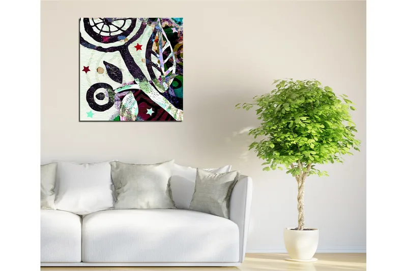 Canvas-taulu 45x45 cm - Abstrakti sommitelma orgaanisilla muodoilla ja tähdillä - Vihreä / Musta / Punainen - Sisustustuotteet - Taulu & taide - Canvas-taulu