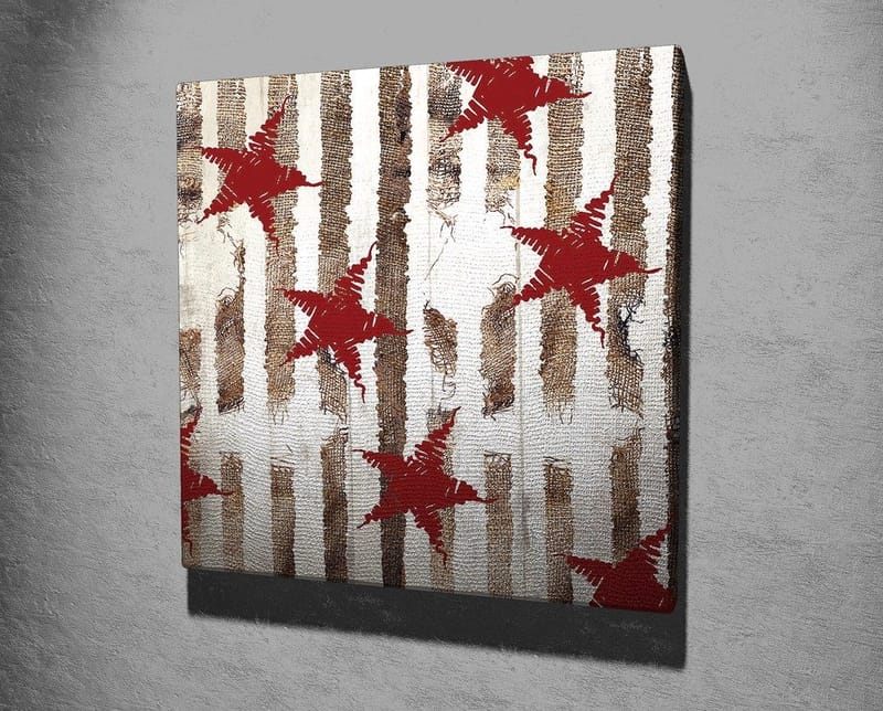 Canvas-taulu 45x45 cm - Abstrakti sommitelma tähdillä ja pystysuorilla viivoilla - Punainen / Ruskea / Valkoinen - Sisustustuotteet - Taulu & taide - Canvas-taulu