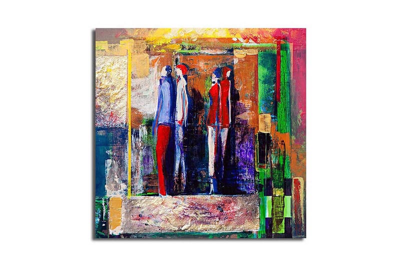 Canvas-taulu 45x45 cm - Abstrakti sommitelma tyylitellyillä ihmishahmoilla - Punainen / Sininen / Vihreä - Sisustustuotteet - Taulu & taide - Canvas-taulu