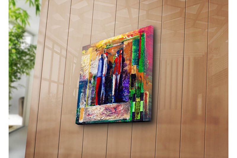 Canvas-taulu 45x45 cm - Abstrakti sommitelma tyylitellyillä ihmishahmoilla - Punainen / Sininen / Vihreä - Sisustustuotteet - Taulu & taide - Canvas-taulu