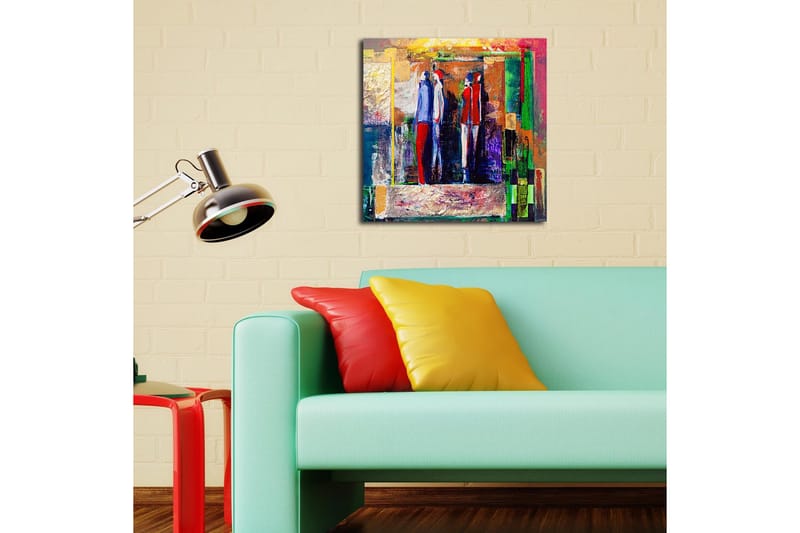 Canvas-taulu 45x45 cm - Abstrakti sommitelma tyylitellyillä ihmishahmoilla - Punainen / Sininen / Vihreä - Sisustustuotteet - Taulu & taide - Canvas-taulu