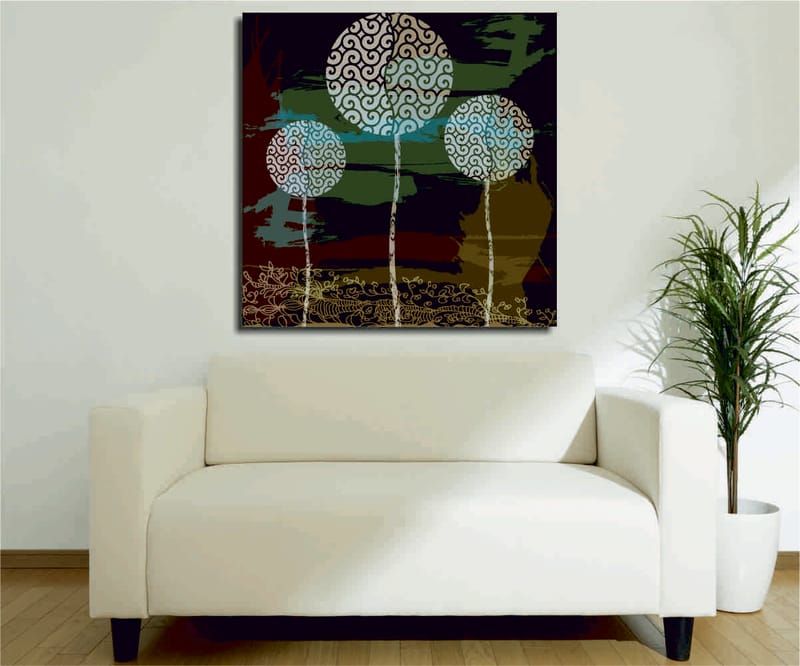 Canvas-taulu 45x45 cm - Abstrakti sommitelma tyylitellyillä puiden latvoilla - Vihreä / Musta / Valkoinen - Sisustustuotteet - Taulu & taide - Canvas-taulu