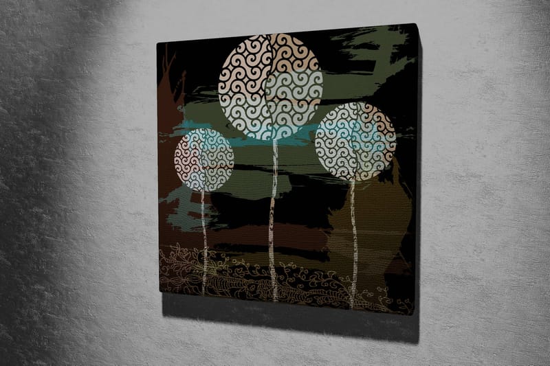 Canvas-taulu 45x45 cm - Abstrakti sommitelma tyylitellyillä puiden latvoilla - Vihreä / Musta / Valkoinen - Sisustustuotteet - Taulu & taide - Canvas-taulu