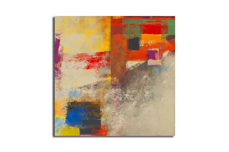 Canvas-taulu 45x45 cm - Abstrakti sommitelma värikkäillä geometrisilla muodoilla, Punainen / Keltainen / Sininen