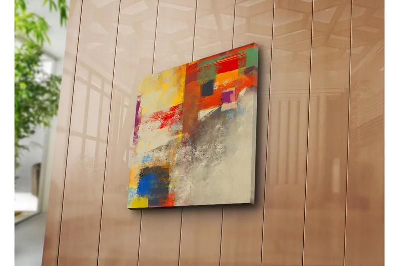 Canvas-taulu 45x45 cm - Abstrakti sommitelma värikkäillä geometrisilla muodoilla - Punainen / Keltainen / Sininen - Sisustustuotteet - Taulu & taide - Canvas-taulu