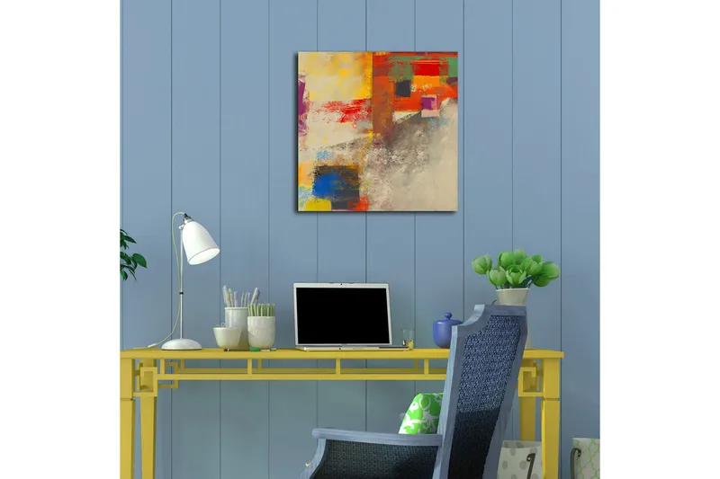 Canvas-taulu 45x45 cm - Abstrakti sommitelma värikkäillä geometrisilla muodoilla - Punainen / Keltainen / Sininen - Sisustustuotteet - Taulu & taide - Canvas-taulu