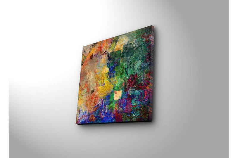 Canvas-taulu 45x45 cm - Abstrakti sommitelma värikkäillä muodoilla ja tekstuureilla - Vihreä / Sininen / Oranssi - Sisustustuotteet - Taulu & taide - Canvas-taulu
