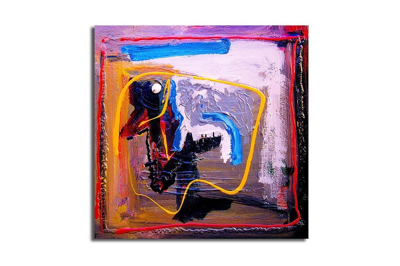 Canvas-taulu 45x45 cm - Abstrakti sommitelma värikkäillä viivoilla ja muodoilla, Sininen / Keltainen / Punainen