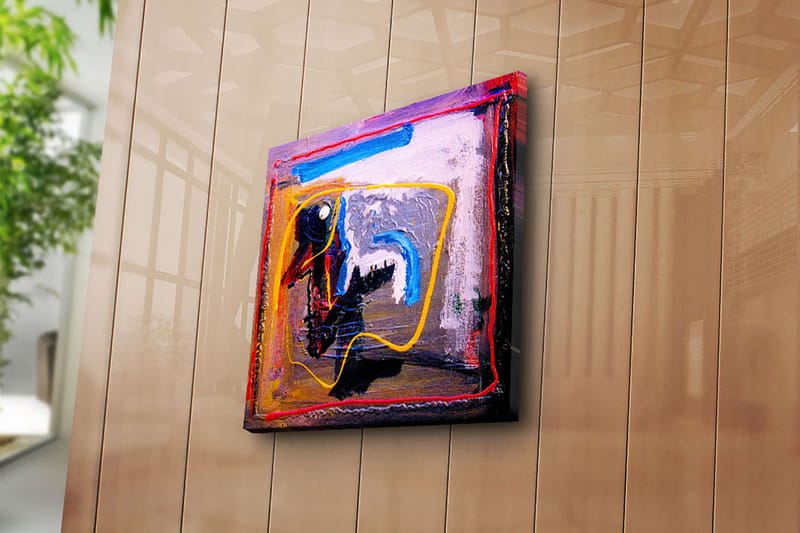 Canvas-taulu 45x45 cm - Abstrakti sommitelma värikkäillä viivoilla ja muodoilla - Sininen / Keltainen / Punainen - Sisustustuotteet - Taulu & taide - Canvas-taulu