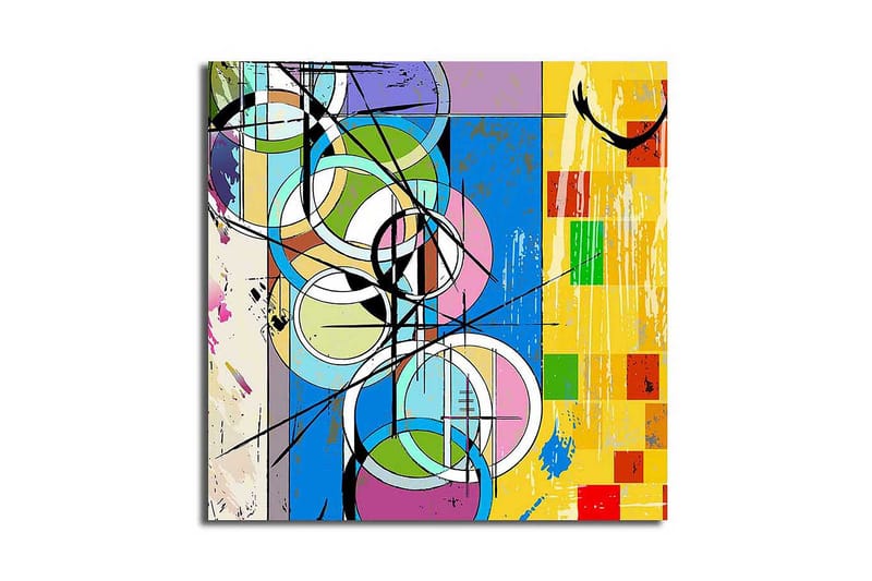 Canvas-taulu 45x45 cm - Abstrakti sommitelma ympyröillä ja geometrisilla muodoilla - Sininen / Keltainen / Vihreä - Sisustustuotteet - Taulu & taide - Canvas-taulu