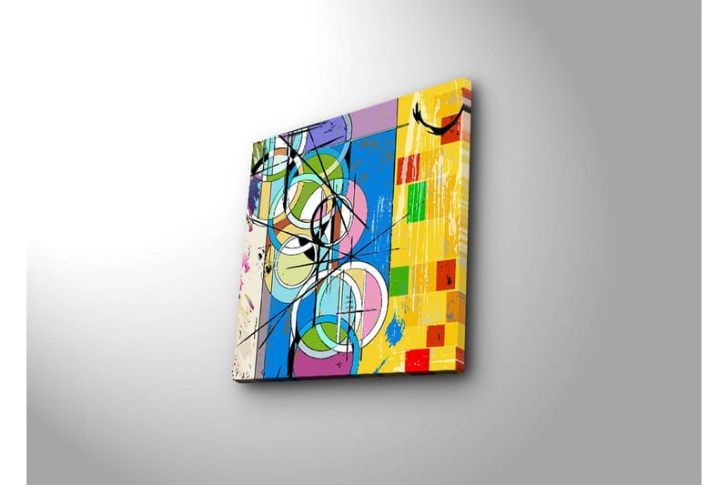 Canvas-taulu 45x45 cm - Abstrakti sommitelma ympyröillä ja geometrisilla muodoilla - Sininen / Keltainen / Vihreä - Sisustustuotteet - Taulu & taide - Canvas-taulu