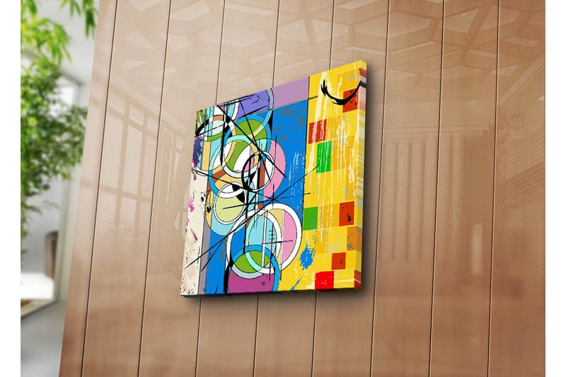 Canvas-taulu 45x45 cm - Abstrakti sommitelma ympyröillä ja geometrisilla muodoilla - Sininen / Keltainen / Vihreä - Sisustustuotteet - Taulu & taide - Canvas-taulu