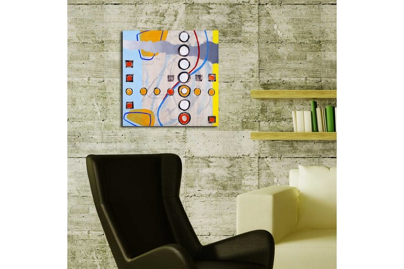 Canvas-taulu 45x45 cm - Abstrakti sommitelma ympyröillä ja geometrisilla muodoilla - Sininen / Oranssi / Harmaa - Sisustustuotteet - Taulu & taide - Canvas-taulu