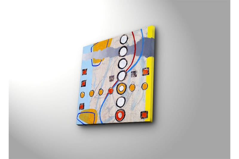 Canvas-taulu 45x45 cm - Abstrakti sommitelma ympyröillä ja geometrisilla muodoilla - Sininen / Oranssi / Harmaa - Sisustustuotteet - Taulu & taide - Canvas-taulu