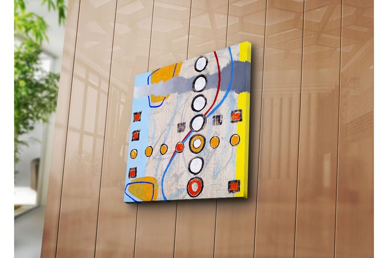 Canvas-taulu 45x45 cm - Abstrakti sommitelma ympyröillä ja geometrisilla muodoilla - Sininen / Oranssi / Harmaa - Sisustustuotteet - Taulu & taide - Canvas-taulu