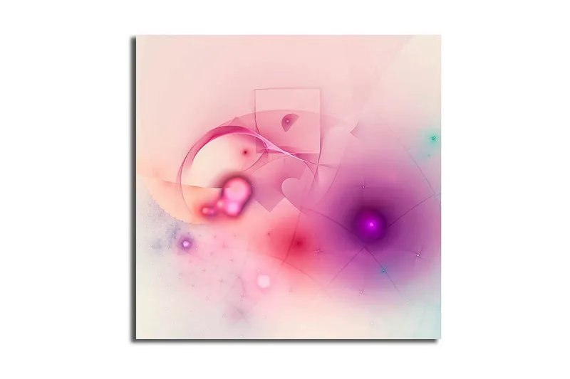 Canvas-taulu 45x45 cm - Abstrakti sommitelma pehmeillä muodoilla ja värisiirtymillä, Vaaleanpunainen / Violetti / Turkoosi