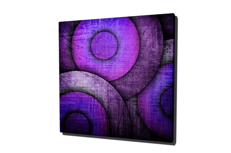 Canvas-taulu 45x45 cm - Abstrakti sommitelma pyöreillä muodoilla violetin sävyissä, Violetti / Tummanvioletti / Harmaa